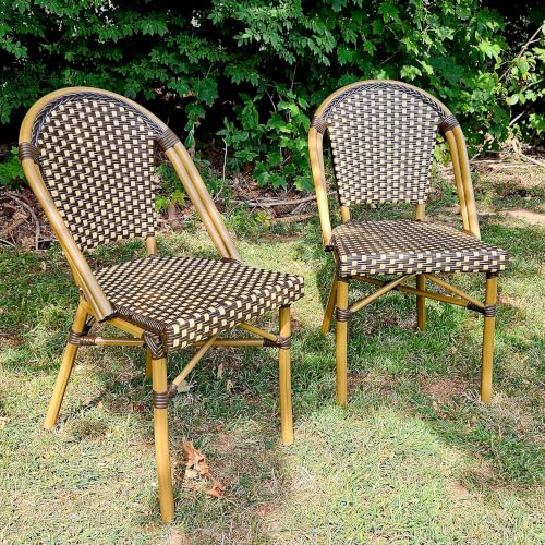 Image of PURPLE LEAF Outdoor Bistro Dining Chairs Set of 4, Bamboo Finish, Brown