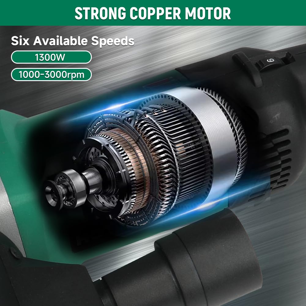 Hoteche 1300W Satiniermaschine - 1000-3000rpm, 6-stufig, Grün, Farbige Verpackung