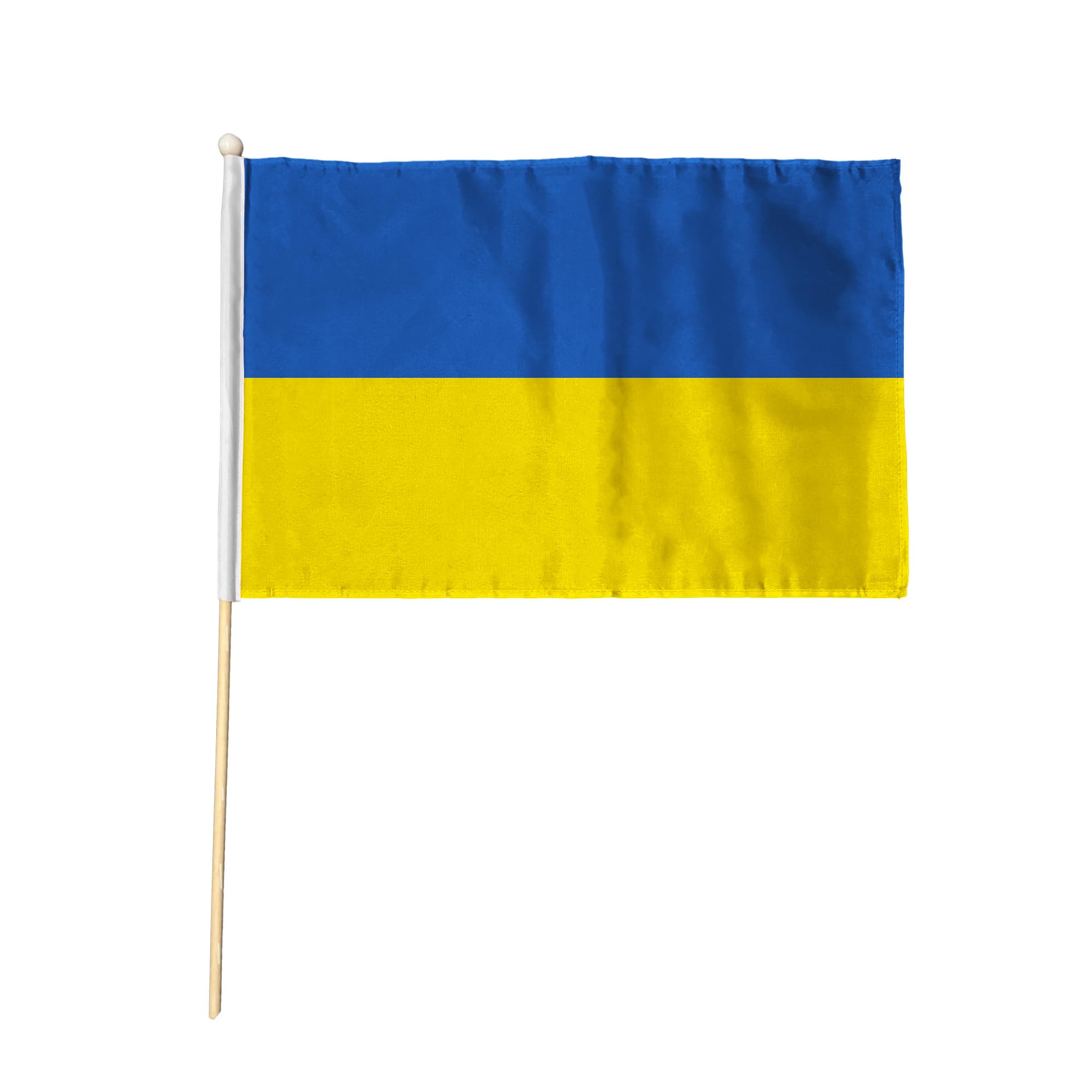 Flagtex Ukraine Hand Waving Flag (18x12 Inch Large) - Premium Wooden Stick Hand Flag Big Size Natural Wood Pole European Blue Yellow Horizontal Stripes Flag Events Parades — image 1