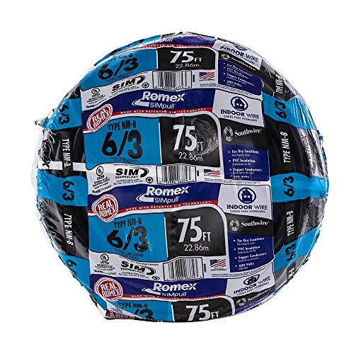 Southwire 63950007 75 ft. 6/3 NM-B Stranded Indoor Residential Electrical Wire - Black