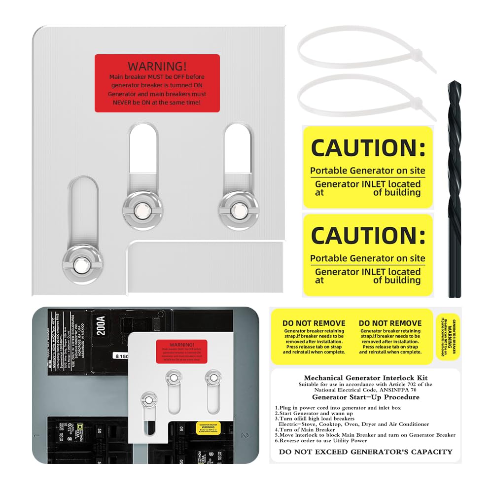 Generator Interlock Kit, Malictele Compatible with Square D QO or Homeline 150 or 200 amp Panels Interlock Kit 1 3/8-inch Spacing Between Main and