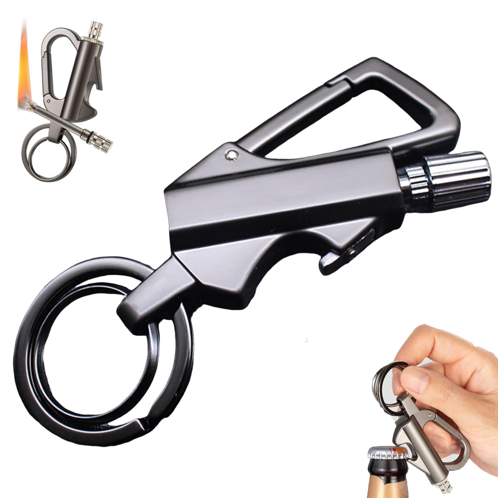 3 in 1 Eternal Match with Multifunction Keychain Bottle Opener Portable Reusable Leakproof Outdoor Fire Match Emergency (A)