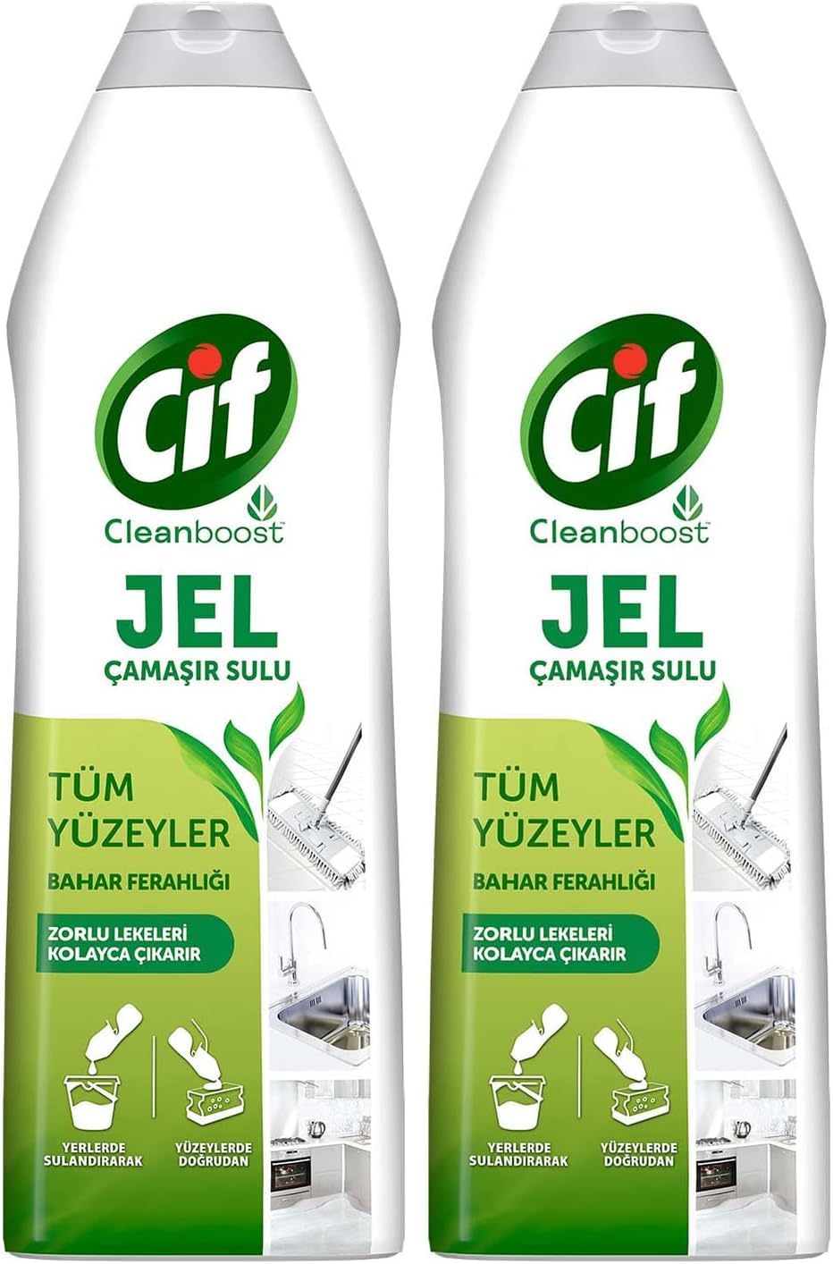 Cif Jel Yüzey Temizleyici Cleanboost Tüm Yüzeyler için Leke Çıkarıcı Çamaşır Sulu Bahar Ferahlığı 750 ml 2li paket