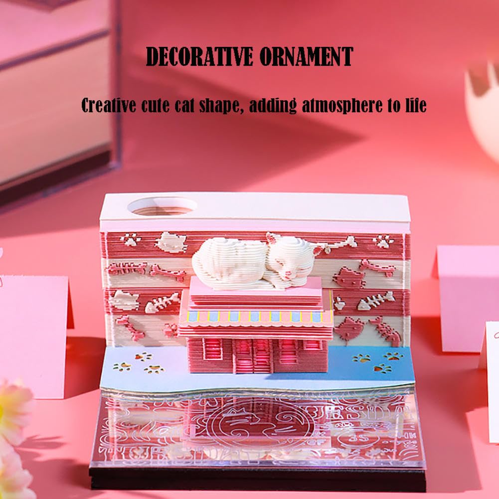 Kalendarz biurkowy 3D Paper Art Notepad z możliwoś 3d Sticky Notes, kalendarz Cat, to jest ręcznie podarta papierowa rzeźba, do dekoracji pulpitu, prezent domowy