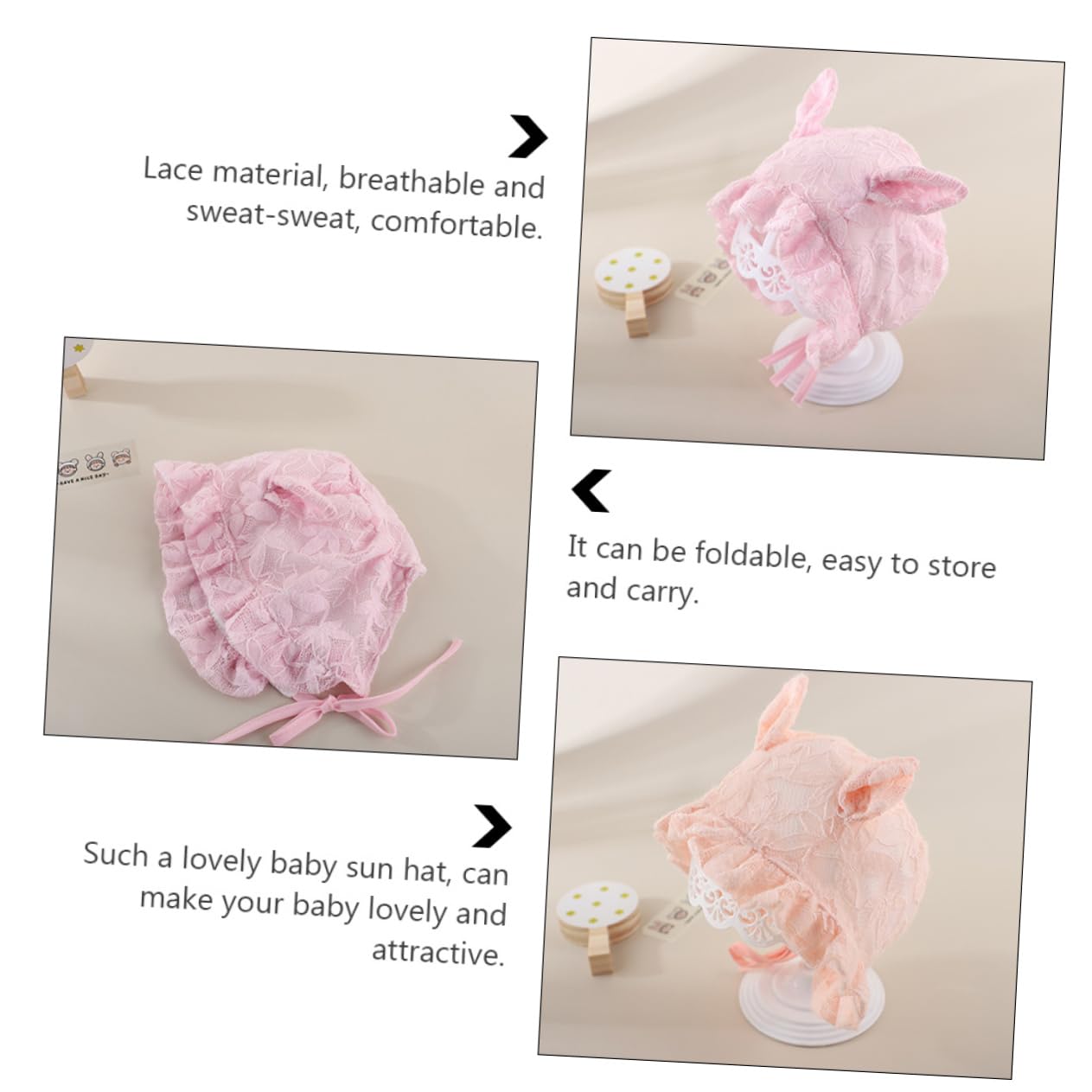 FRCOLOR 2pcs Lace Sun Protection Caps Bonnet Hats for Pink Orange Comfortable and Stylish Sun Hats for Spring Summer Use