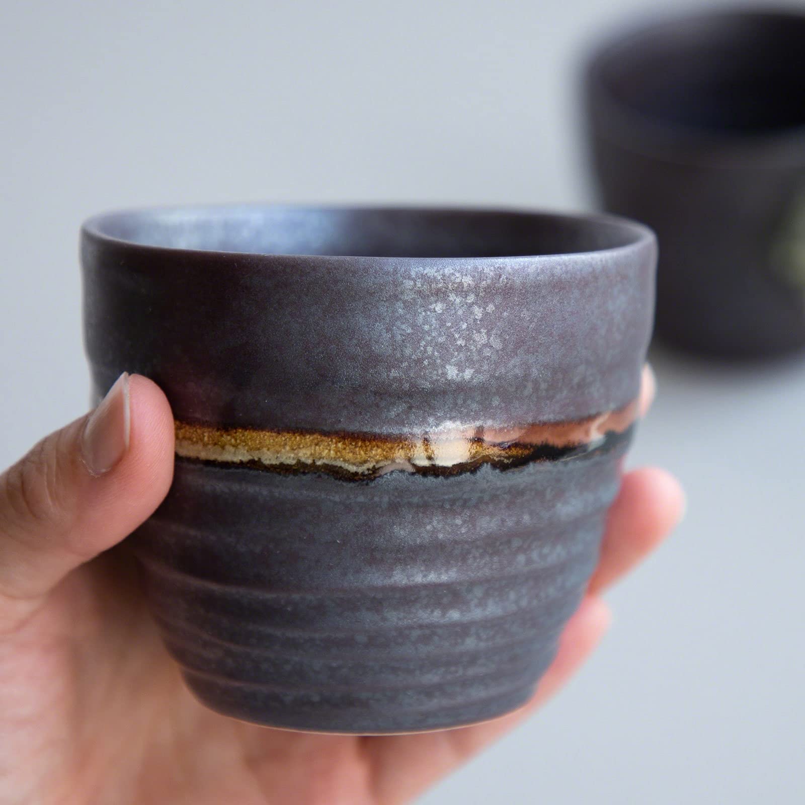 Asayu Japan Lot de 2 Tasses à Thé et Café en Céramique Emaillée et Peintes à la Main de 200 ml, Set Fabriqué au Japon, Pour Boisson Chaude ou Froide, Couleur Marron Métallique