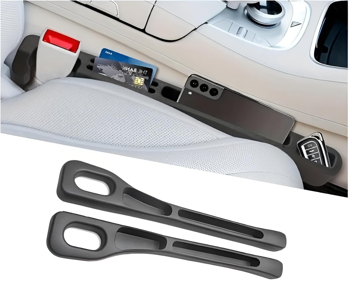 AGFP Car Seat Gap Filler Organizer Pack of 2 Car Organizer Fills Gap Between Seat Console Universal Fit Buckle Base Car Phone Holder Gap Pad Cars Trucks SUVs Car accessories (Car Seat Gap)