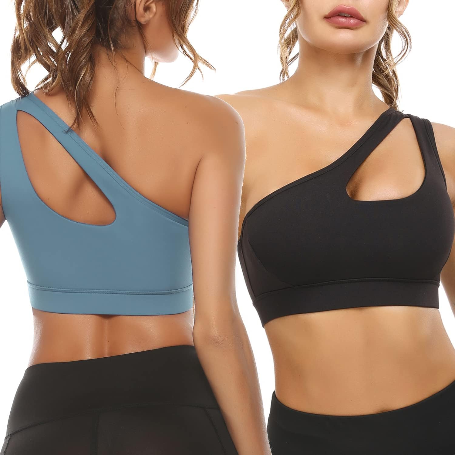 Sykooria Womens One Shoulder Sports Bras Workout Left Strap Yoga Bras Cute Medium Support Crop Tops