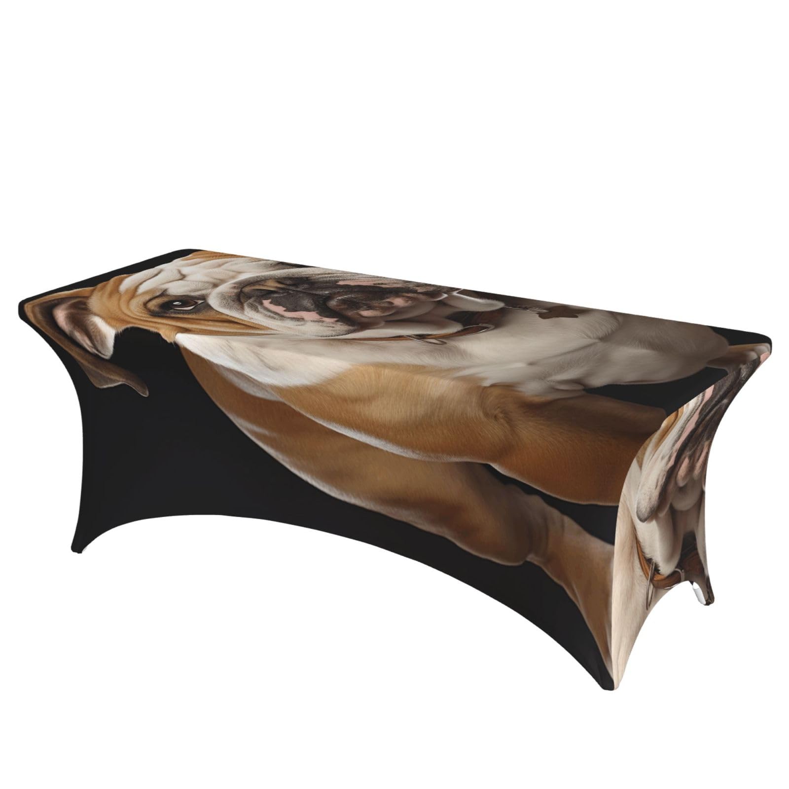 Fodpand Black 6Ft Spandex Table Cloth For Rectangle Tables - English-Bulldog Tablecloth Protector, Washable And Wrinkle Resistant Stretch Patio Table Cover For Event, Wedding, Banquet & Parties