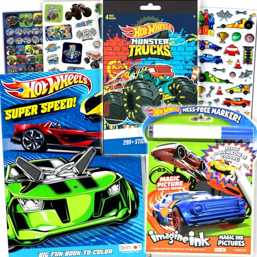 Hot Wheels Coloring Book Set for Kids Bundle with Hot Wheels Car Activity Books Sticker Pads Hot Wheels Hot Rod Imagine Ink Coloring and More