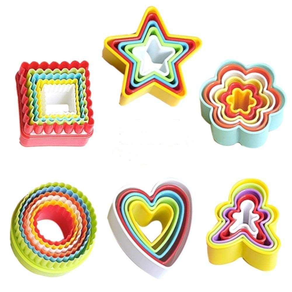 32 Pieces Cookie Cutter Set, Multi-size Plastic Biscuit Cutters, Colorful Sandwich Fondant Cake Fruit Vegetable Shapes Cutter
