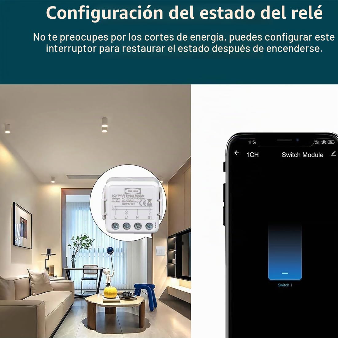 Tuya - Interruptor de luz inteligente Wifi, 1 Gang, Mini DIY Switch Módulo relé 16 A, compatible con la aplicación Smart Life/Tuya, (4)