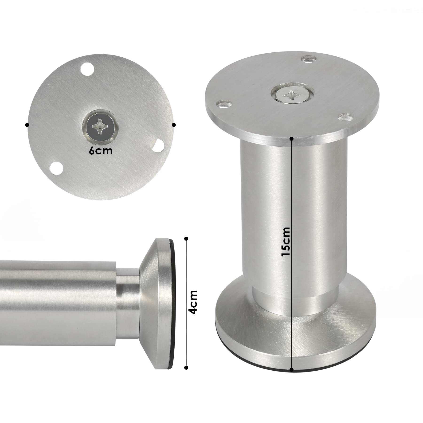 Sonnewelt Set di 8 piedini per mobili, in alluminio di alta qualità, regolabili da 150 mm, per mobili fai da te, gambe per mobili da cucina, mobili da cucina, in acciaio inox, rotondi
