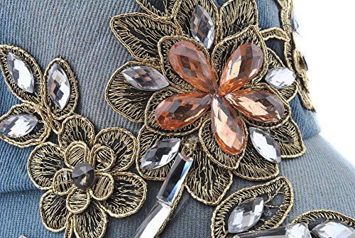 Elonmo Rhinestone Hats For Women, Cute Big Lace Flowers Baseball Cap With Jewel Rhinestone Bling Hats Jeans Wash Denim Adjustable (Light Blue) #TOP1
