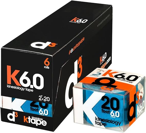 d3 K6.0 Kinesiology Tape 2in x 20ft 6 Rolls Electric Blue | Athletic Tape for Joint Support, Pain Relief & Muscle Recovery | Water Resistant & Hypoallergenic for Knee, Shoulder & Back