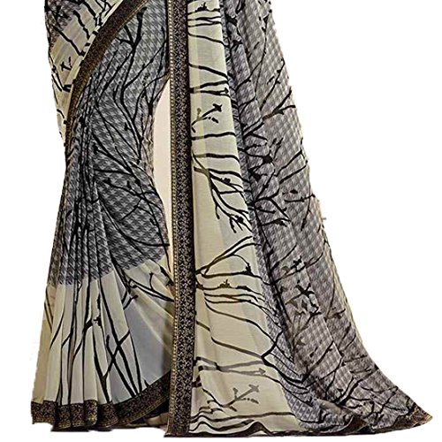 Image of RAJESHWAR FASHION WITH RF Women's Georgette Printed Sarees For Women With Jacquard Work Lace Border & Blouse