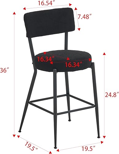 Miniatura 2 de Teddy - Juego de 4 taburetes de bar de 24 pulgadas de altura de mostrador con patas de metal dorado, sillas para isla de cocina con respaldo curvado