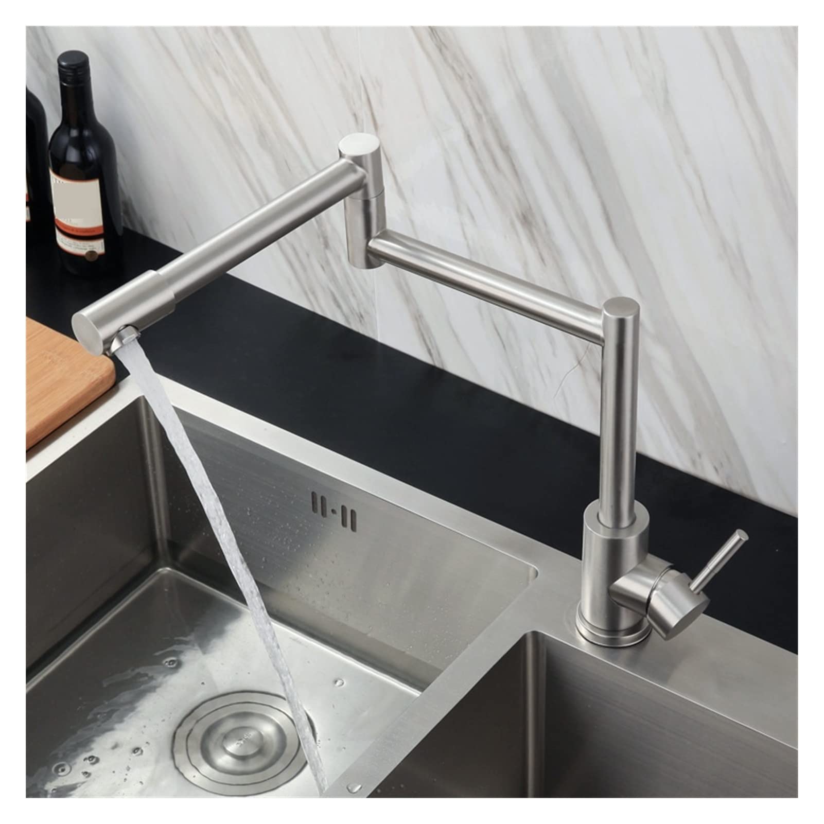 Grifo plegable POT FILLER FAUCET304 Acero inoxidable cepillado Un solo lavabo frío Rotación plegable de 360 ​​grados FLAKE GRACIA DE COCINA Grifo de cocina de pared