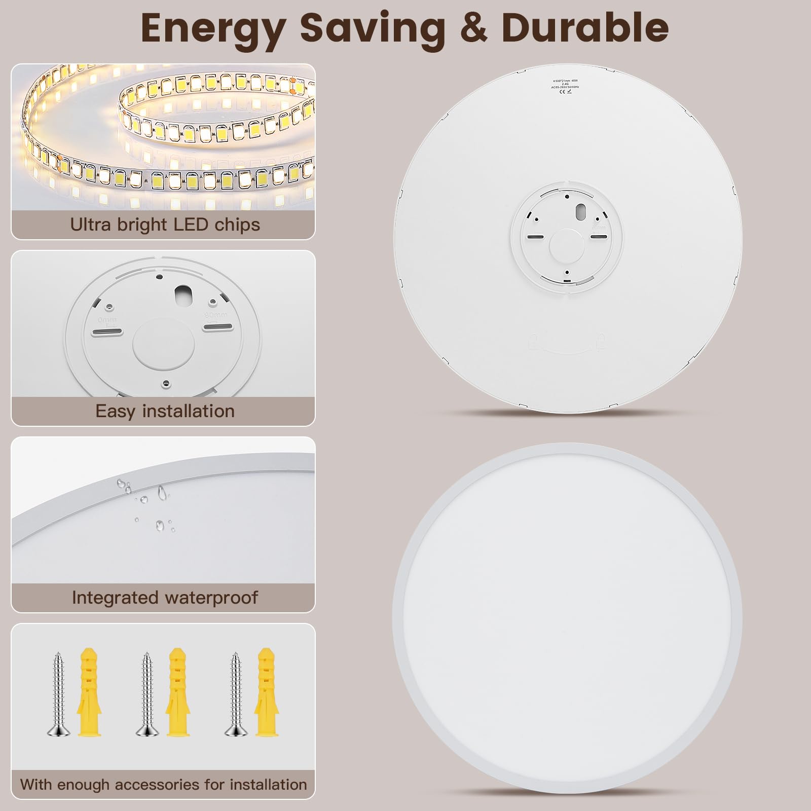 Ø50cm Deckenleuchte, 48W deckenlampe led mit Fernbedienung Dimmbar 3000K-6500K, 4800Lumen Modern Deckenlampe Wohnzimmer Ultra Dünn 2.1CM für Schlafzimmer Badezimmer küche
