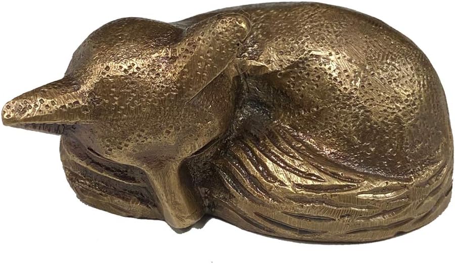 2-1/2" Antiqued Brass Sleeping Fox Paper Weight Tabletop Lodge Cabin Decor