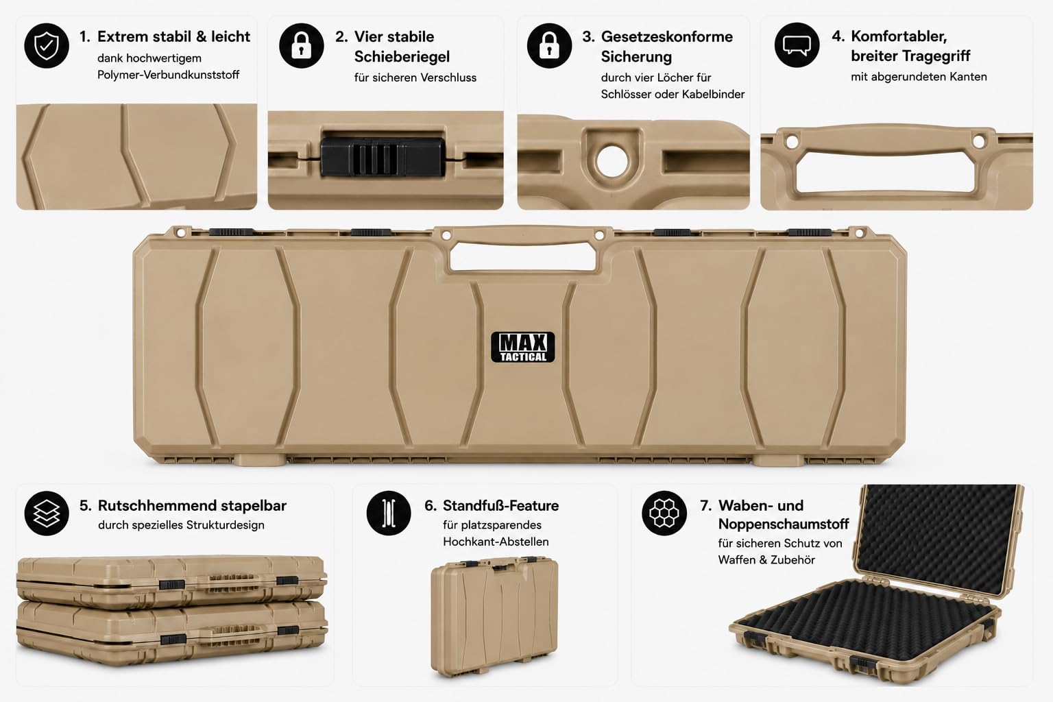 Hard-Case Waffenkoffer – Robuster Polymer-Koffer mit Schaumstoff-Inlay, stapelbar & abschließbar – für Gewehr & Pistole