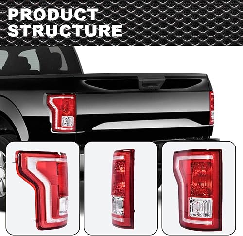 Miniatura 6 de Conjunto de faro trasero compatible con Ford F150 SSV 2016-2017/Compatible con F150 2015-2017 (submodelo: Lariat, XL, XLT) Luces traseras halógenas