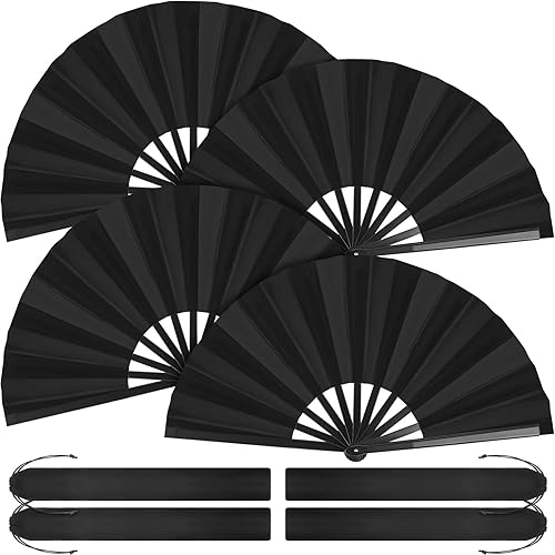 Aodaer Paquete de 4 abanicos decorativos chinos de Kung Fu Tai Chi para hombres y mujeres, color negro