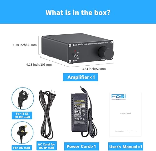 Miniatura 6 de Fosi Audio V1.0B Amplificador de 2 canales Amplificador de audio estéreo Mini Hi-Fi Clase D integrado TPA3116 Amp para altavoces domésticos 50W x 2