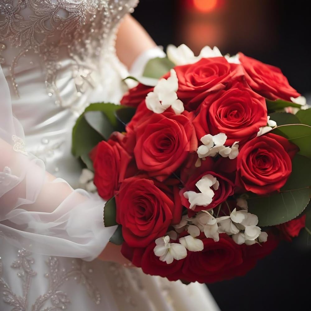 Jasion 12PCS Artificial Roses Realistic Velvet Silk Flowers Long Stem Faux Flowers Bouquet for Wedding Home Party Table Centerpieces Decorations (Red) - Image 3