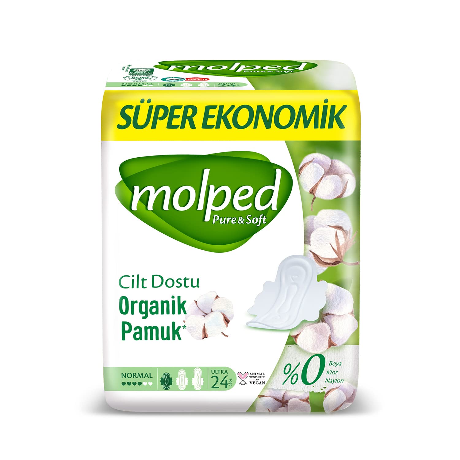 Molped Süper Ekonomik Pure & Soft Pamuklu Hijyenik Ped (1 x 24 Adet)