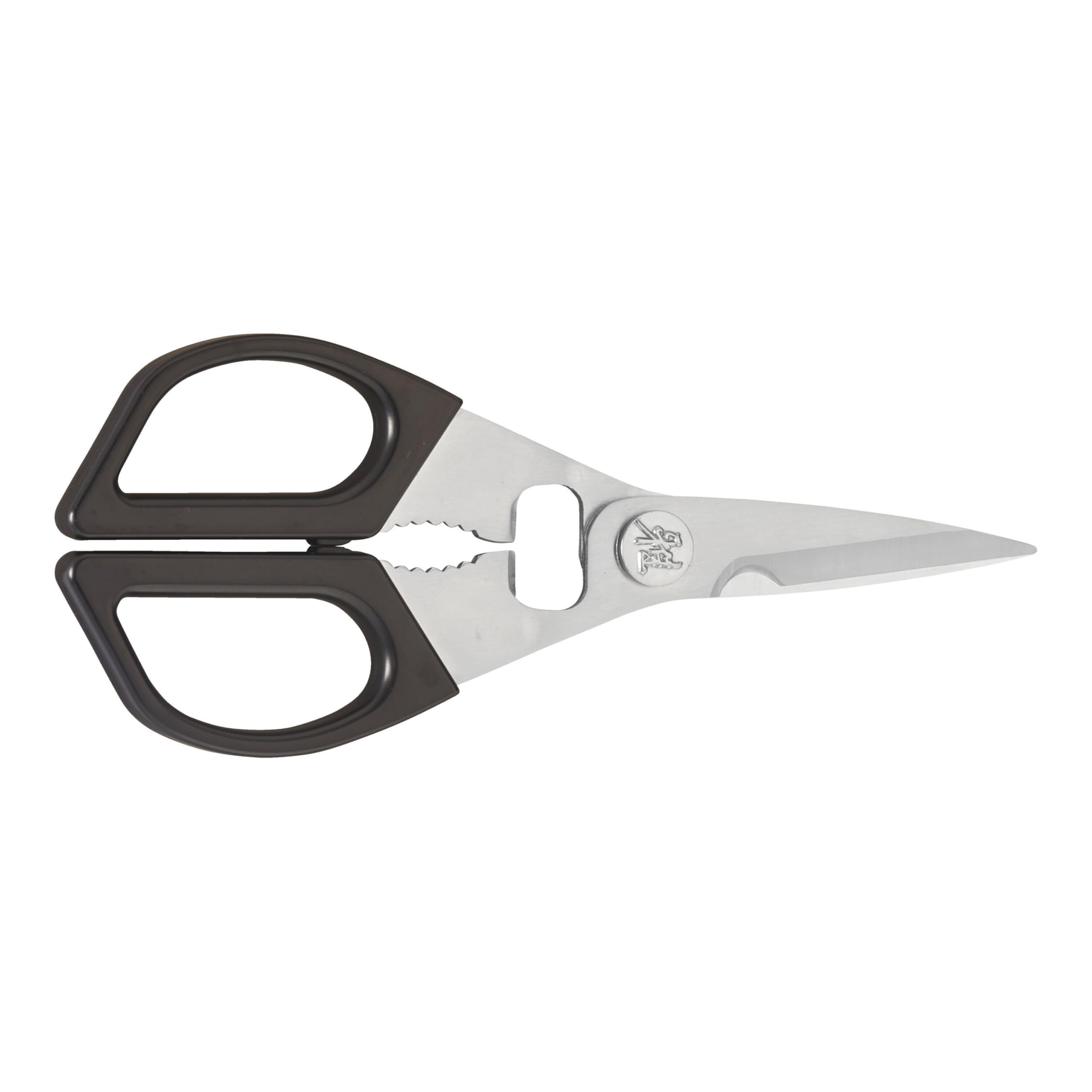 MIYABIKitchen Shears, Precisely Sharpened Stainless Steel Blades, Long Lasting Sharpness, Smooth Cutting Accuracy, Handles Designed for Comfort, Screw Cap and Bottle Cap Opener, Made in Japan