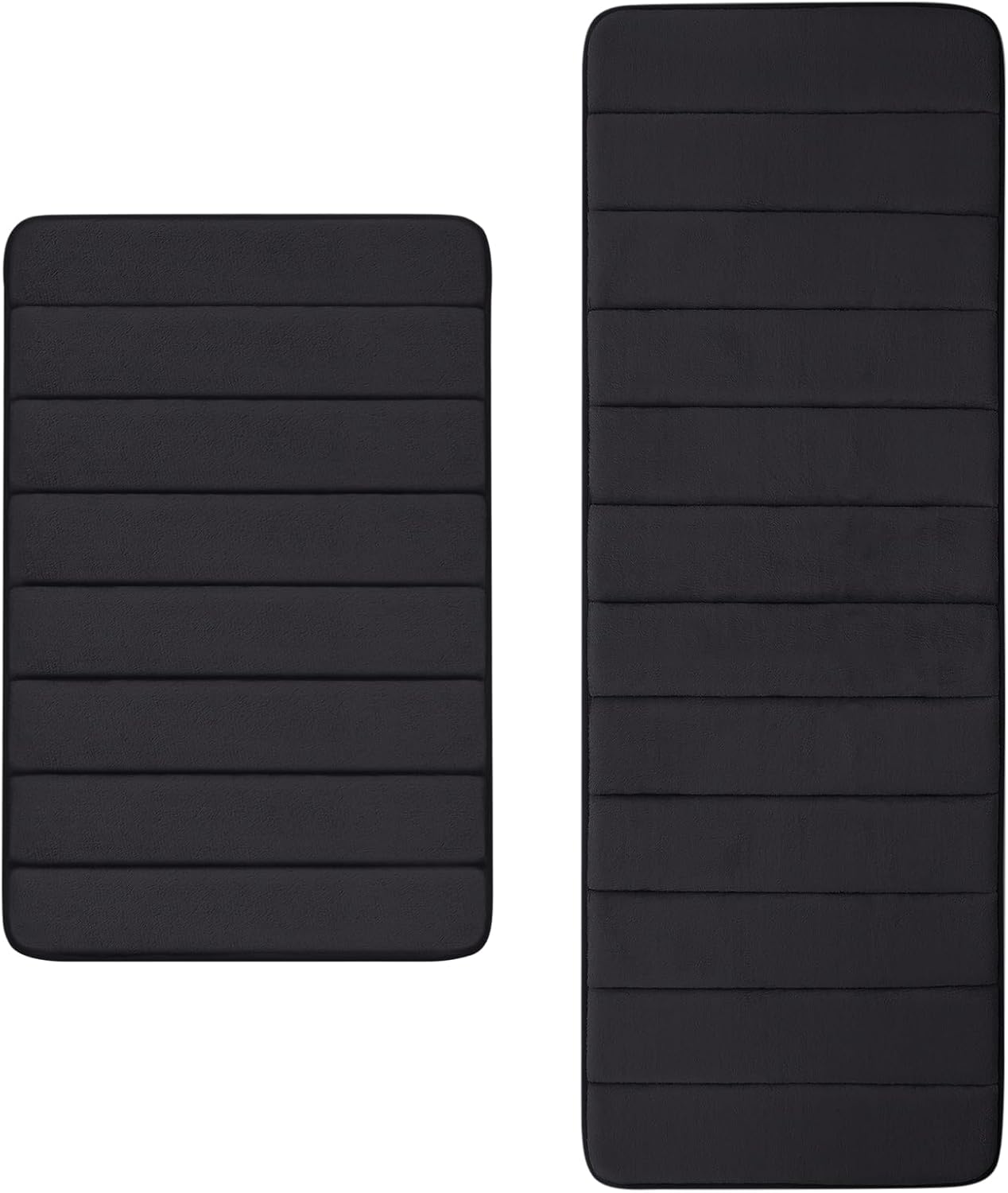Buganda Meomry Foam Bathroom Rugs 2 Pieces, Bath Mat Size 47 x 17 and 30 x 20 in Black, 2 Item Bundle