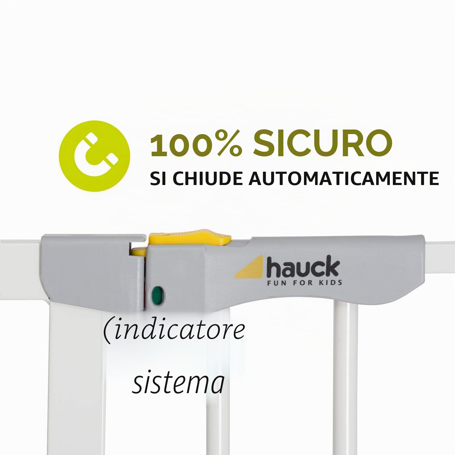 hauck Cancelletto di Sicurezza per Bambini Autoclose N Stop 2 - Cancelletto per Bambini per Aperture da 75-80cm - Fissaggio a Pressione, Chiusura Automatica - Porte e Scale Interne - Metallo, Bianco
