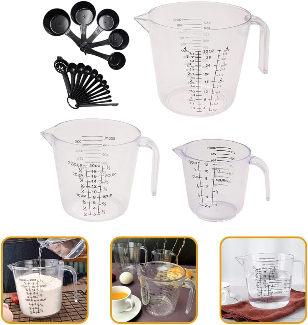 SECFOU 20pcs Measuring Cups and Spoons Set with Plastic Material, Scale Marked for Liquid and Dry Ingredients, Kitchen Measuring Tools for Baking and Cooking Use