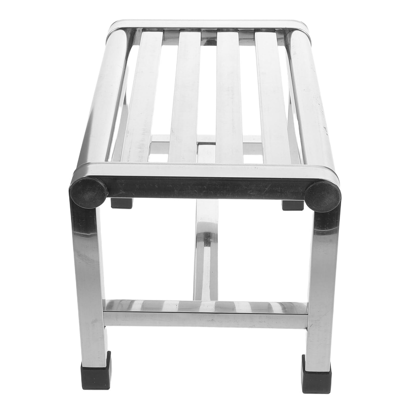 HOMSFOU Tragbarer Duschstuhl aus Edelstahl mit Lattensitz und Wasserablauf 31X22X31Cm Rutschfester Badhocker für Pediküre und Badezimmer