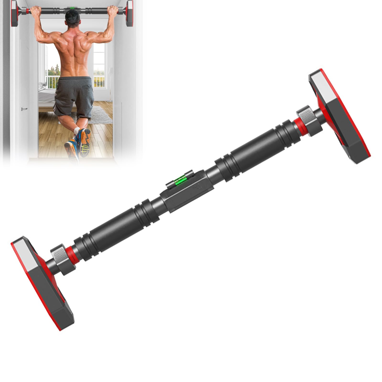 Pull Up Bar, Width Adjustable Chin Up Bar for Doorway, Super Load-bearing Upper Body Workout Bar, Dual Security Locking& No Screw Fitness Strength Training Equipment for Home Gym, Max Load 900 LBS