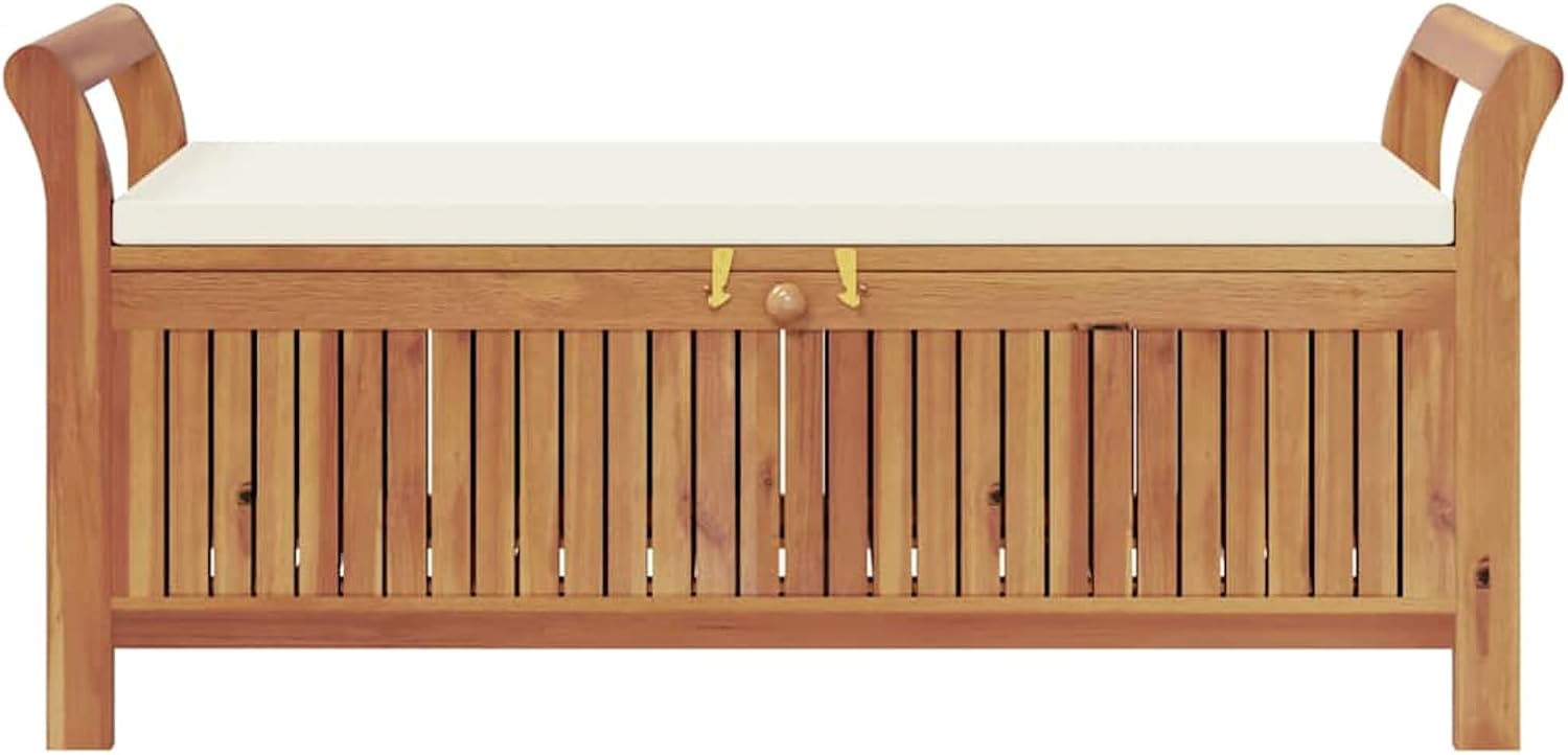 Gecheer Patio Storage Bench, Stylish and Practical Design, 49.6in Solid Acacia Wood, Spacious Storage Solution, for Outdoor Garden, Home Decoration, Daily Household Use