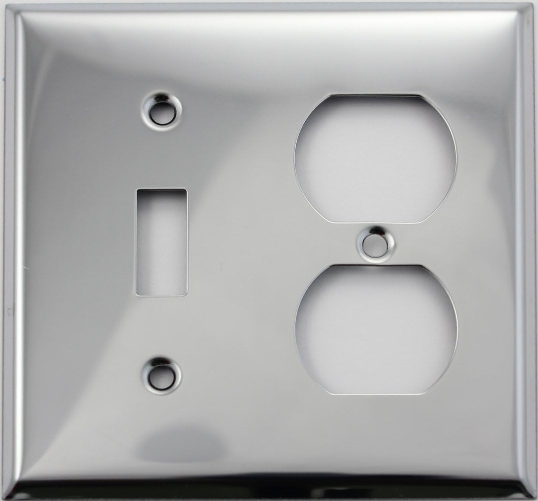 Polished Chrome 2 Gang Wall Plate - 1 Toggle Switch 1 SIngle Duplex Outlet