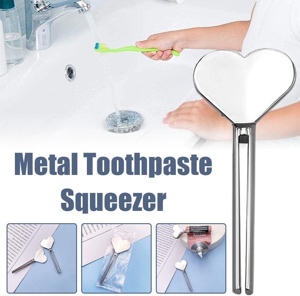 4Pcs Silver Metal Manual Toothpaste Squeezer Heart Stainless Steel Dispenser Tube Squeezer Hand Cream Tube Key Roller Set Bathroom Accessories Tube Squeezing Aids Bathroom Safety Daily Living Aids image 3