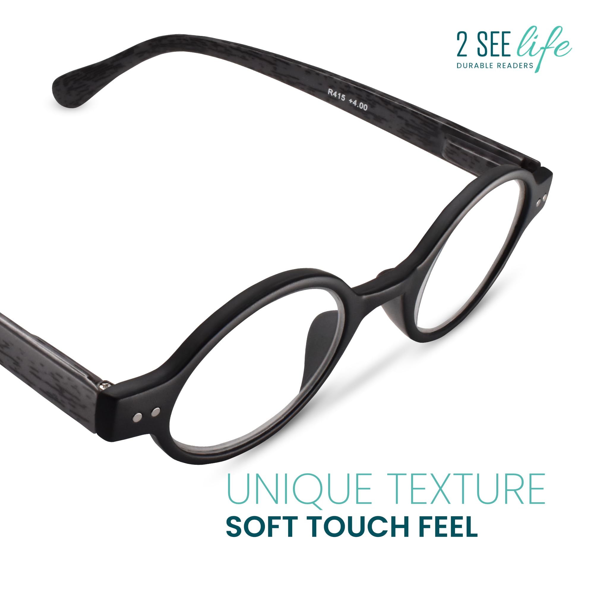 Tr90 Wood Grain Pure Black Frame Glasses Round Frame Glasses Frame Matte Black Lightweight Low Bridge Fit TR90 Eyeglasses - Monday main image 3