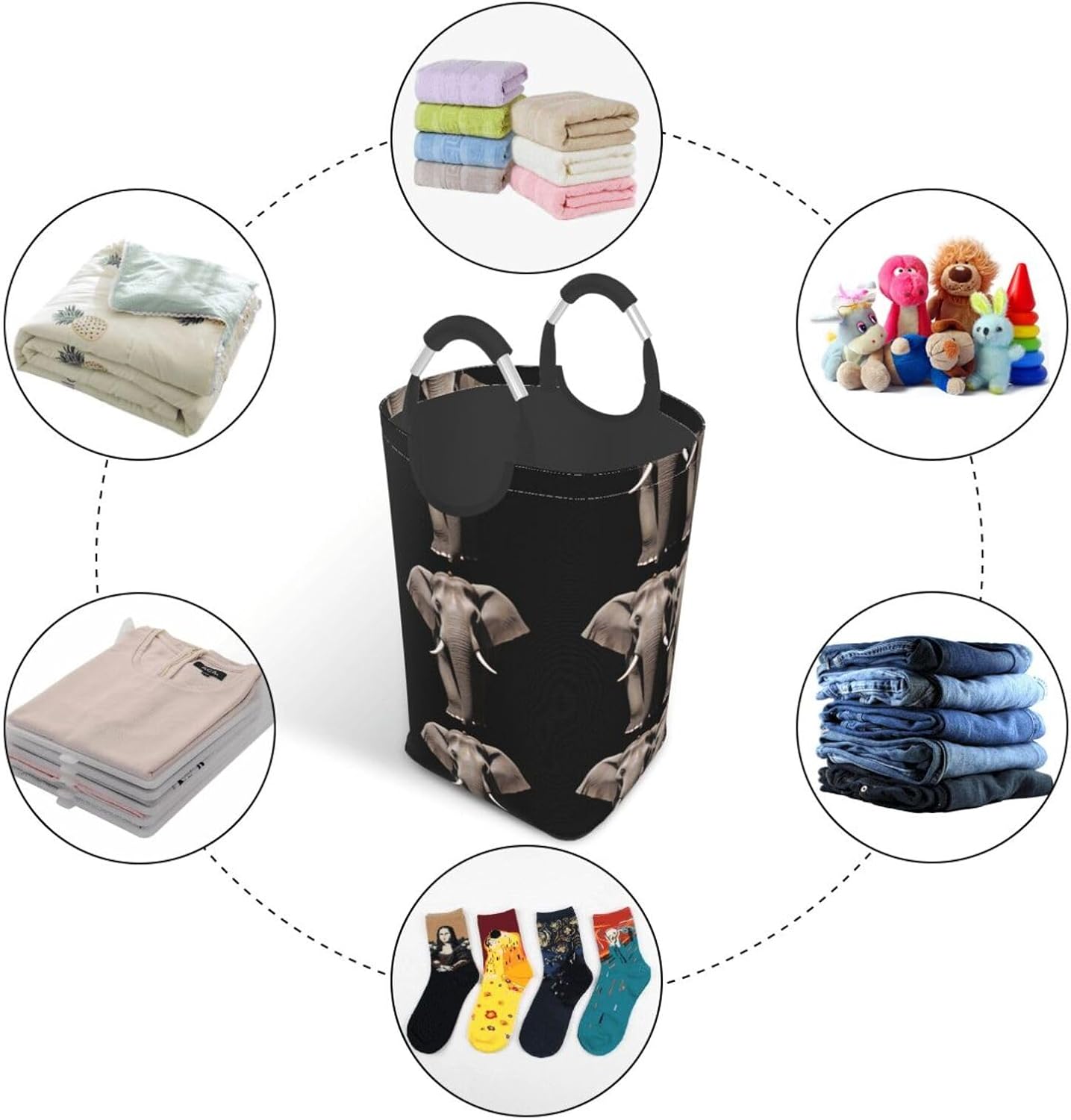 Beautiful elephant Foldable storage bag, 50L capacity, suitable for laundry room, dormitory bedroom, dirty clothes storage basket.