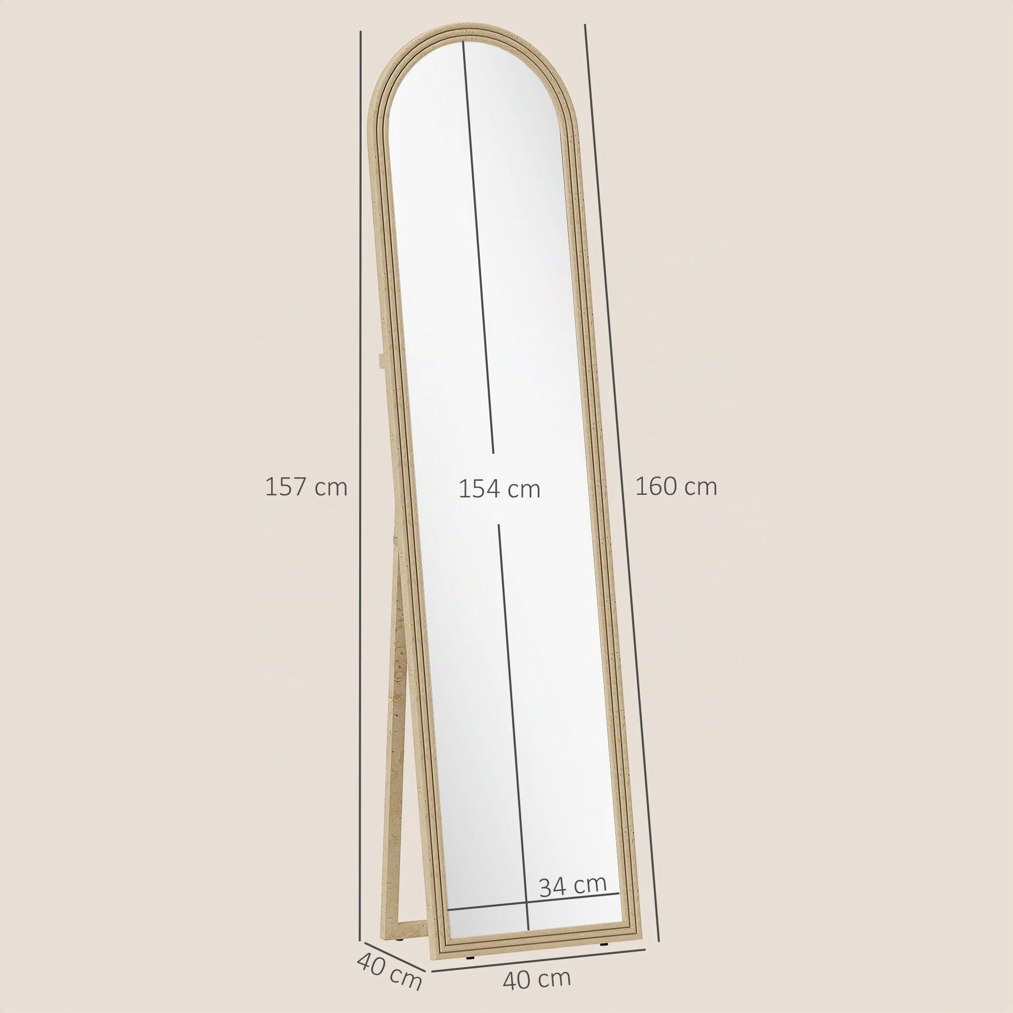 HOMCOM Miroir de Sol arqué Pleine Longueur 40 x 160 cm sur Pied, Beige