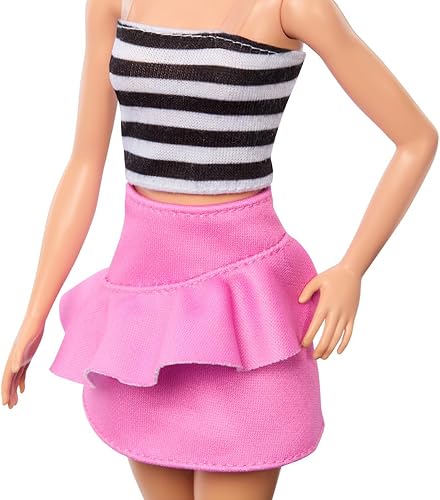 Miniatura 5 de Barbie Fashionistas Doll #213, Blonde with Striped Top Wearing Removable Pink Skirt & Sunglasses, 65th Anniversary Collectible Fashion Doll Falda