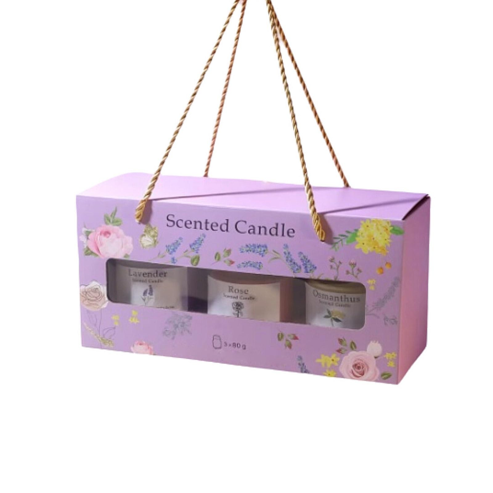 Set di 3 candele in vetro alla lavanda, rosa e osmanto, moderne candele profumate riutilizzabili for la casa, le vacanze, il relax e la spa