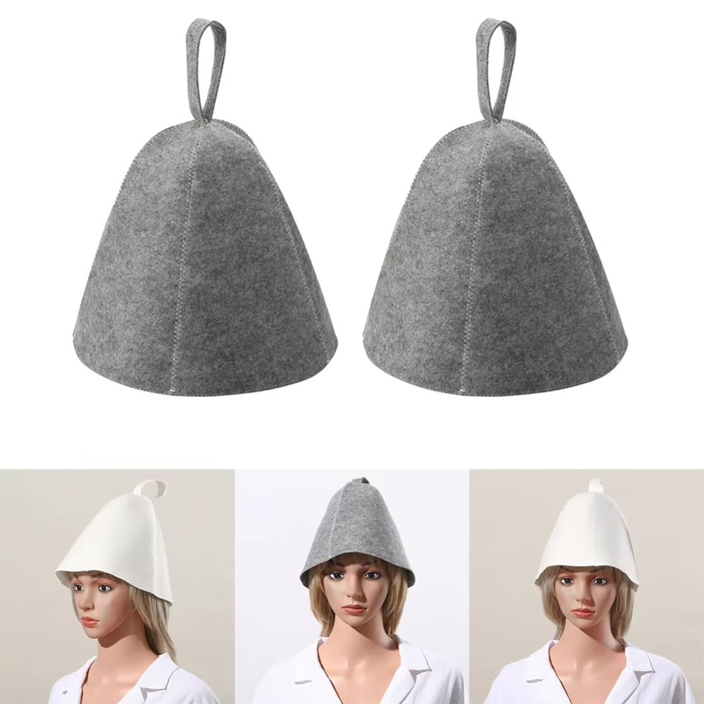 WUZIA 2Pcs Breathable Felt Sauna Cap Adjustable Head Protection Spa Accessories for Men Women, Grey - Image 3