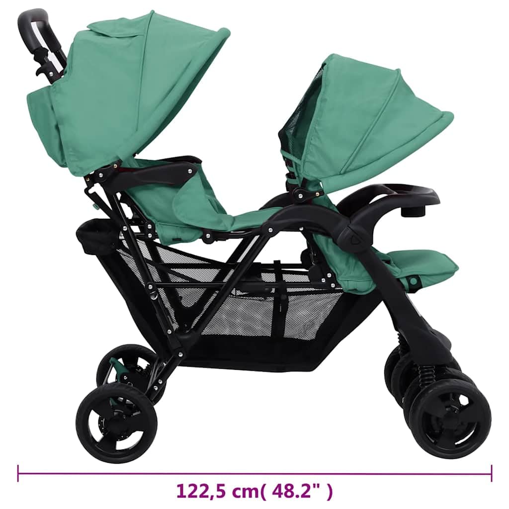vidaXL Passeggino Gemellare a Tandem Verde in Acciaio