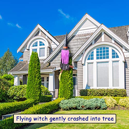 2020 Funny Hanging Witch Crashing Into Tree for Outdoor Halloween Decorations, Quality Made Vivid Crashed Witch Decor for Door Porch Decoration 42.5\"
