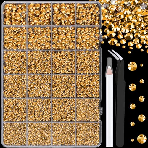 Image of 25000Pcs Resin Rhinestones for Crafting, Gold 2-6mm Mixed Sizes Non Hotfix Flatback Gems, Bedazzling Crystal for DIY Crafts Clothing Tumblers Mugs Shoes Fabric Nail Art