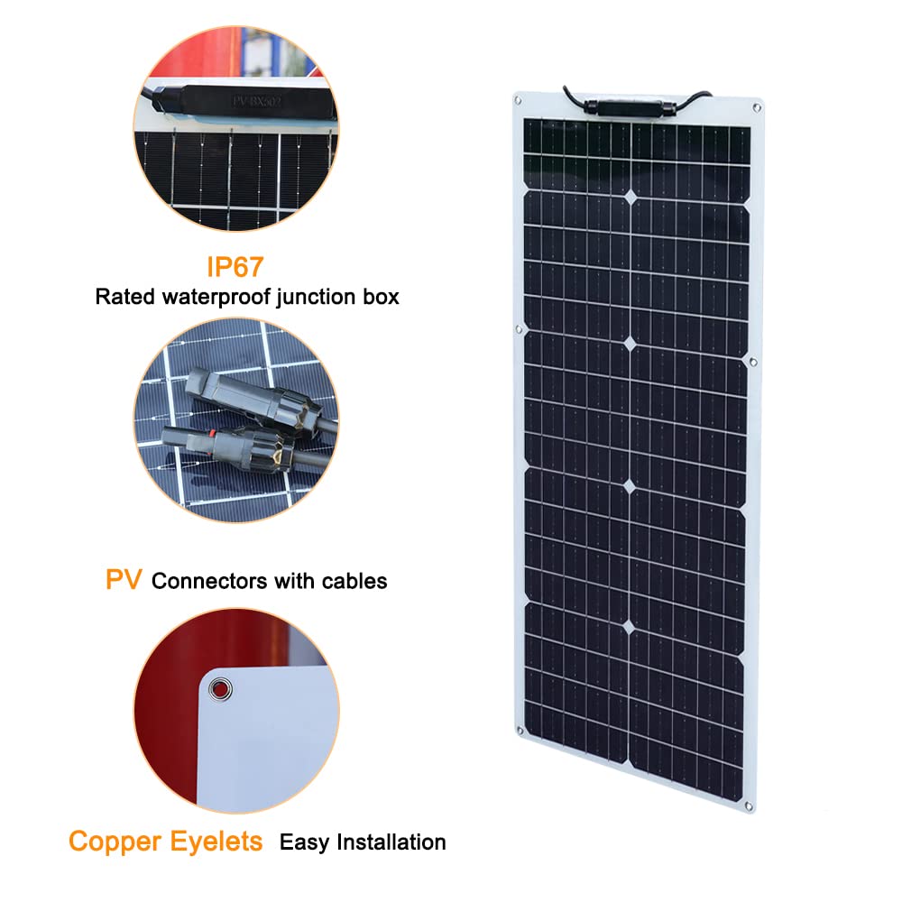 XINPUGUANG Pannello solare fotovoltaico flessibile da 50 W, modulo monocristallino per barca, auto, camper, roulotte, capannone (50 watt)