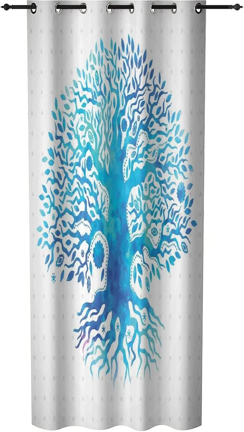Door Curtain for Doorway Privacy, Tree Blackout Doorway Curtain Grommet Window Curtain, Watercolors Tree of Life on Polka Spiritual Evil Eye Print Room Divider Curtain, 1 Panel 42 x 80 inches